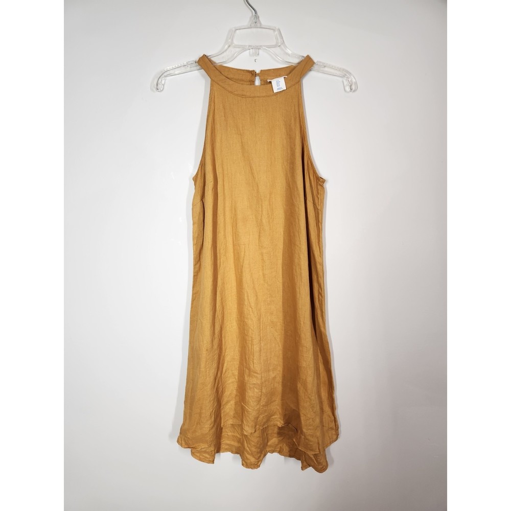 Sigrid Olsen Mustard Yellow Linen Halter Shift Dress size S